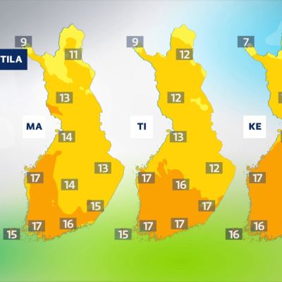 Viikon 36 alun alustavat lämpötilaennusteet sääkartoilla. Sää lämpenee viikonlopun jälkeen.