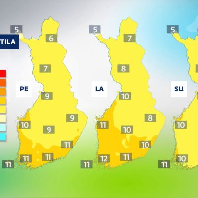 Kolmen päivän lämpötilaennustekuva.