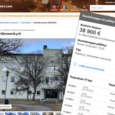 Kuvakaappaus Huutokaupat.com -verkkosivuilta, Hämeenkyrön Koskilinnan myynti-ilmoituksesta