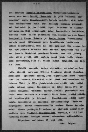 Etsivän keskuspoliisin asiakirjan sivu, Andrej Rudnev mainitaan.
