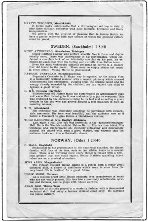 Sivu Heimo Haiton konserttiesitteestä Yhdysvalloissa syksyllä 1940.