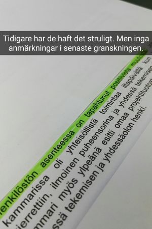 Utdrag ur rapport som säger "Det har skett positiva förändringar i personalens inställning."