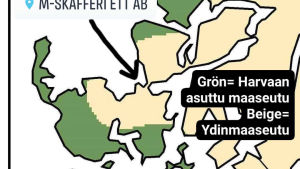 Bybutiken i Bromarv ligger aningen på fel plats för att kunna få stöd. Karta som visar att bybutiken i Bromarv inte är i glesbygden.