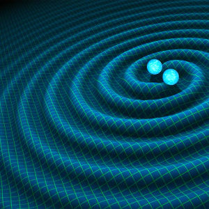 Illustrationsbild av gravitationsvågor från två neutronstjärnor.
