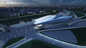 Enligt planerna skulle Vilnius Guggenheim Eremitaget locka 400 000 besökare årligen. Planen för Guggenheim i Vilnius liknar en strömlinjeformad rymdfarkost.