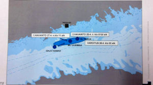 Karta över Finska viken med de misstänkta observationerna inprickade. Karta över Finska viken med de misstänkta observationerna inprickade.