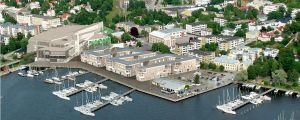 Så här ser ritningen över området ut. Till vänster om bostadshusen är det planerade köpcentret inritat. Bostäder och köpcentrum som planeras i Norra hamnen