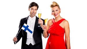 Jussi-Pekka Rantanen ja Piia Pasanen juontavat vuoden 2015 Linnan juhlat. // Kuva: Yle / Jyrki Valkama