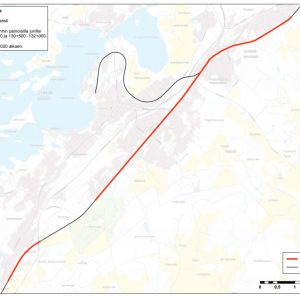 Här är avsnitten där hastigheten begränsas till 50 kilometer i timmen. En röd linje med avbrott på en karta.