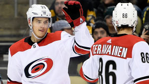 3. Sebastian Aho Sebastian Aho och Teuvo Teräväinen firar mål.