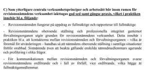 en text som handlar om vad revisionsnämndens uppgift är, där det bland annat står att man ska följa god sed samt gängse praxis.