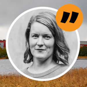 Olkiluoto-kärnkraftverksområdet och en bild på redaktör Marianne Sundholm.