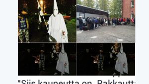 Ku Klux Klan -asuun sonnustautunut mies on herättänyt kansainvälistä tuohtumusta. // Kuva: Kuvakaappaus / Twitter