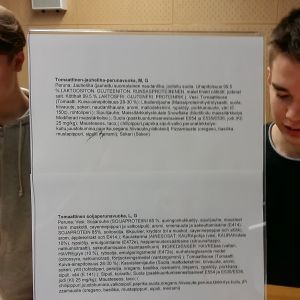Innehållsförteckning över dagens rätt. Innehållsförteckning över en maträtt i skolans matsal.