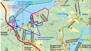 En karta över Bråtanområdet i Svartå som Raseborgs stad ska planera för fritidsboende.