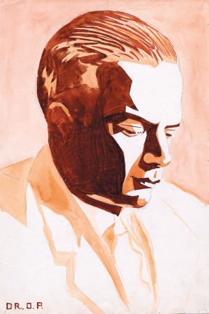 Porträtt av Henry Parland gjort av Oscar Parland. Kubofuturistisk målning föreställande Henry Parland, gjord av brodern Oscar Parland.