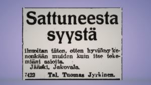 Talollinen Jyrkisen ilmoitus Karjala-lehdessä 1920