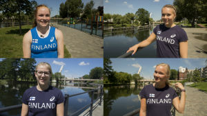 Krista Tervo (uppe t.v.), Suvi Koskinen (uppe t.h.), Krista Uusi-Kinnala och Salla Sipponen i fokus i Sportmagasinet. Kollage med Krista Tervo, Suvi Koskinen, Krista Uusi-Kinnala och Salla Sipponen.
