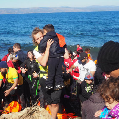 Flyktingar anländer till ön Lesbos, Grekland