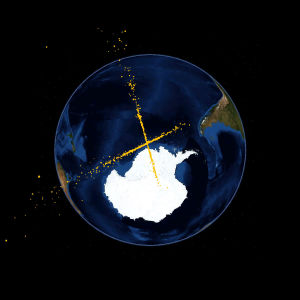Simulaatio Iridium- ja Kosmos-satelliittien törmäyksestä vuonna 2009.