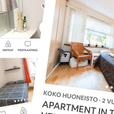 Kuvakaappauksia Airbnb:ssä olevista ilmoituksista.