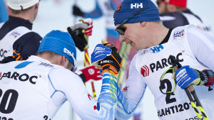 Matti Heikkinen och Lari Lehtonen efter skiathlon, VM 2017.