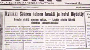 Sanomalehtikirjoitus Kyllikki Saaresta 1953