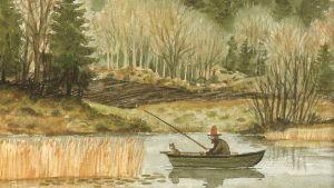 Pettson och Findus fiskar Pettson och Findus fiskar i roddbåt på hösten