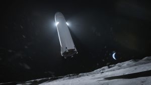 Nasa on tilannut SpaceX:ltä suunnitelman Kuun kiertoradan ja pinnan välillä liikennöivästä Starshipistä. Se olisi hieman erilainen kuin täällä Maassa käytettävä, koska esimerkiksi suuria ilmakehässä käytettäviä vakaimia ei tarvittaisi. Laskeutumisessa käytettävät rakettimoottorit on sijoitettu aluksen keskivaiheille, jotta niiden puhallus ei nostaisi Kuun pinnasta pölypilveä. Starshipin Kuussa käytettävä versio laskeutumassa.