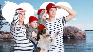 En barnfamilj fick bli stadens ansikte utåt i kampanjen för att få fler invånare. Kampanbild på familj för att locka fler invånare till Pargas.