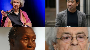 Bildcollage på Margaret Atwood, Ngugi Wa Thiong'o, Haruki Murakami och Adonis