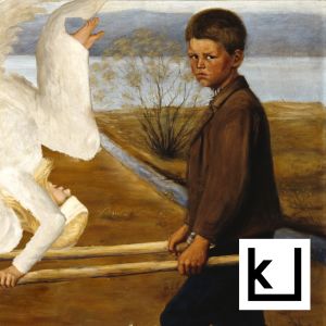Kuvamanipulaatio Hugo Simbergin maalauksesta Haavoittunut enkeli