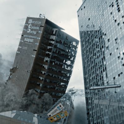 Två skyskrapor rasar samman i The Quake.