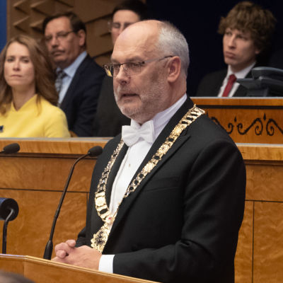 Estlands president Alar Karis talar till det estniska parlamentet.