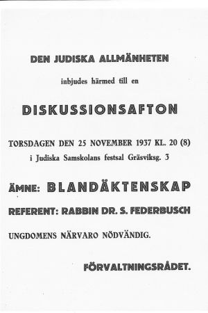 Blandäktenskap var något som inte sågs på med blida ögon av judar på 1930-talet. Skylt från 1937