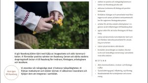 Den här sidan i strategin har rubriken "Härliga Raseborg". En sida i Raseborgs nya strategidokument 2018. En bild av en kantarellplockare samt text om positiva saker.
