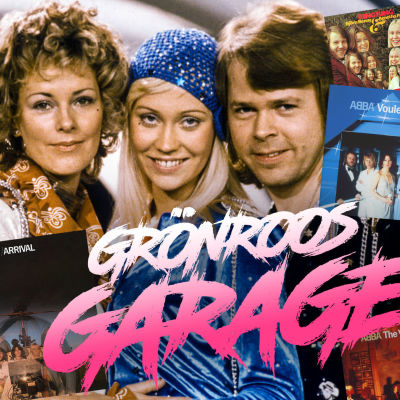 Kollage med ABBA plus alla skivomslag och grönroos garage logo.