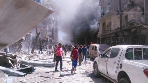 Det har flera gånger varit nära ögat för Rami då bomber fallit alldeles i närheten. Rami Adhams bild från Aleppo