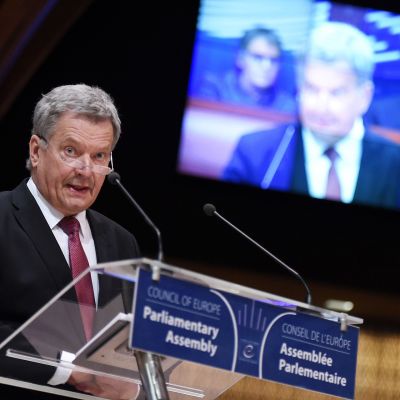 Sauli Niinisto puhui Strasbourgissa.