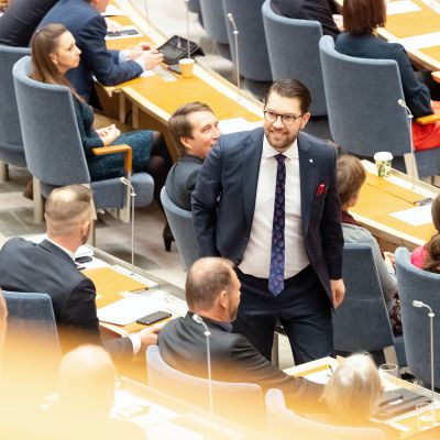 Jimmie Åkesson Ruotsin valtiopäivillä.