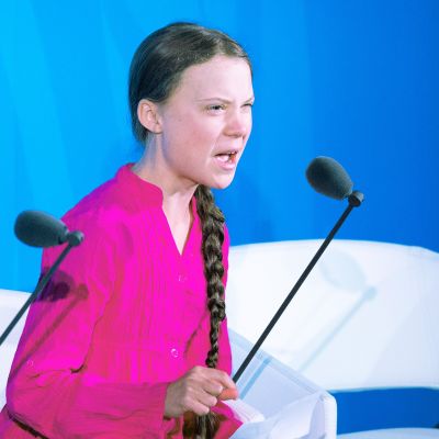 Greta Thunberg puhuu YK:n ilmastokokouksessa New Yorkissa.