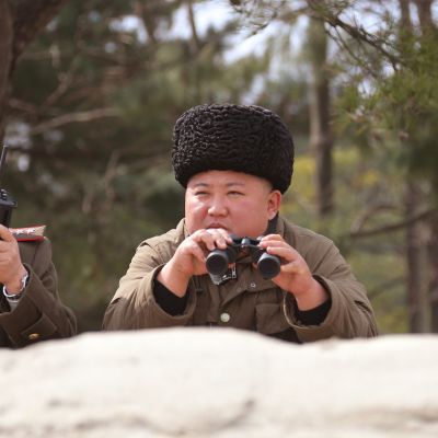 Maaliskuussa KCNA julkaisi kuvan Kim Jong-unista seuraamassa tykistön harjoituksia.