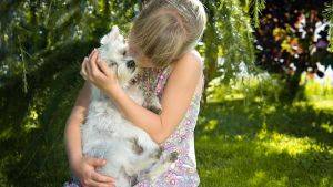 Hur man som barn ser djur och människor bli behandlade är i stor utsträckning avgörande för hur man själv kommer att agera. Flicka med hund.