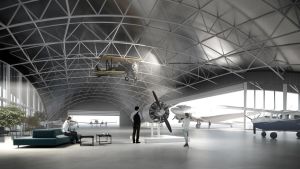 Till exempel så här kan flygmuseet i Pyttis se ut. Skiss över framtida luftfartsmuseum