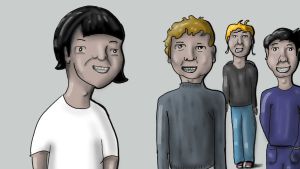Amanda Österman har även gjort illustrationer med olika karaktärer. Illustration med flera personer.