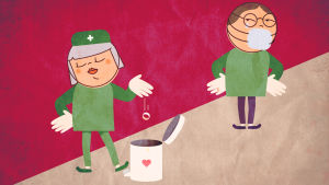 Många läkare anser att jobbet tar tid av familjelivet. Illustration av skilsmässa.