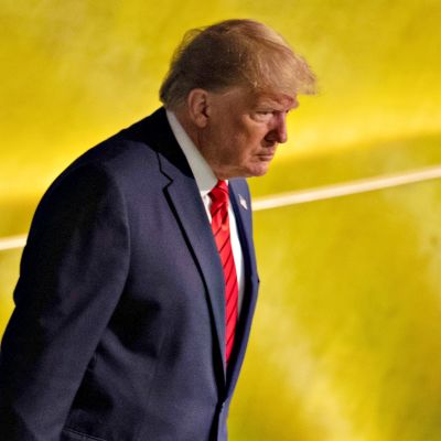 Donald Trump saapumassa Yhdistyneiden kansakuntien 74. yleiskokoukseen 24. syyskuuta 2019.