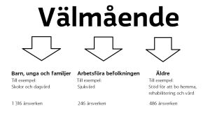 Välmående har en nettobudget på 230,9 miljoner euro i nästa år. En graf med fyra pilar. Rubriken är Välmående.
