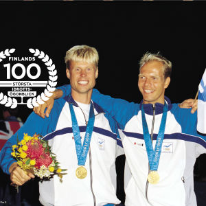 Jyrki Järvi och Thomas Johanson med OS-gulden, 2000.