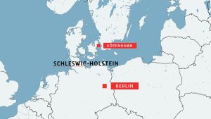 Karta med Köpenhamn, Berlin, Schleswig-Holstein